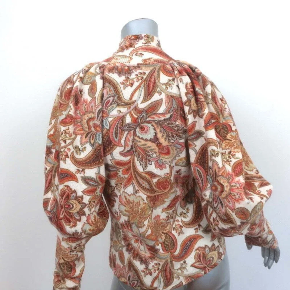 Zimmermann Blouson Sleeve Turtleneck Sweater Lucky Cream Paisley Print Size 1 - Picture 4 of 6